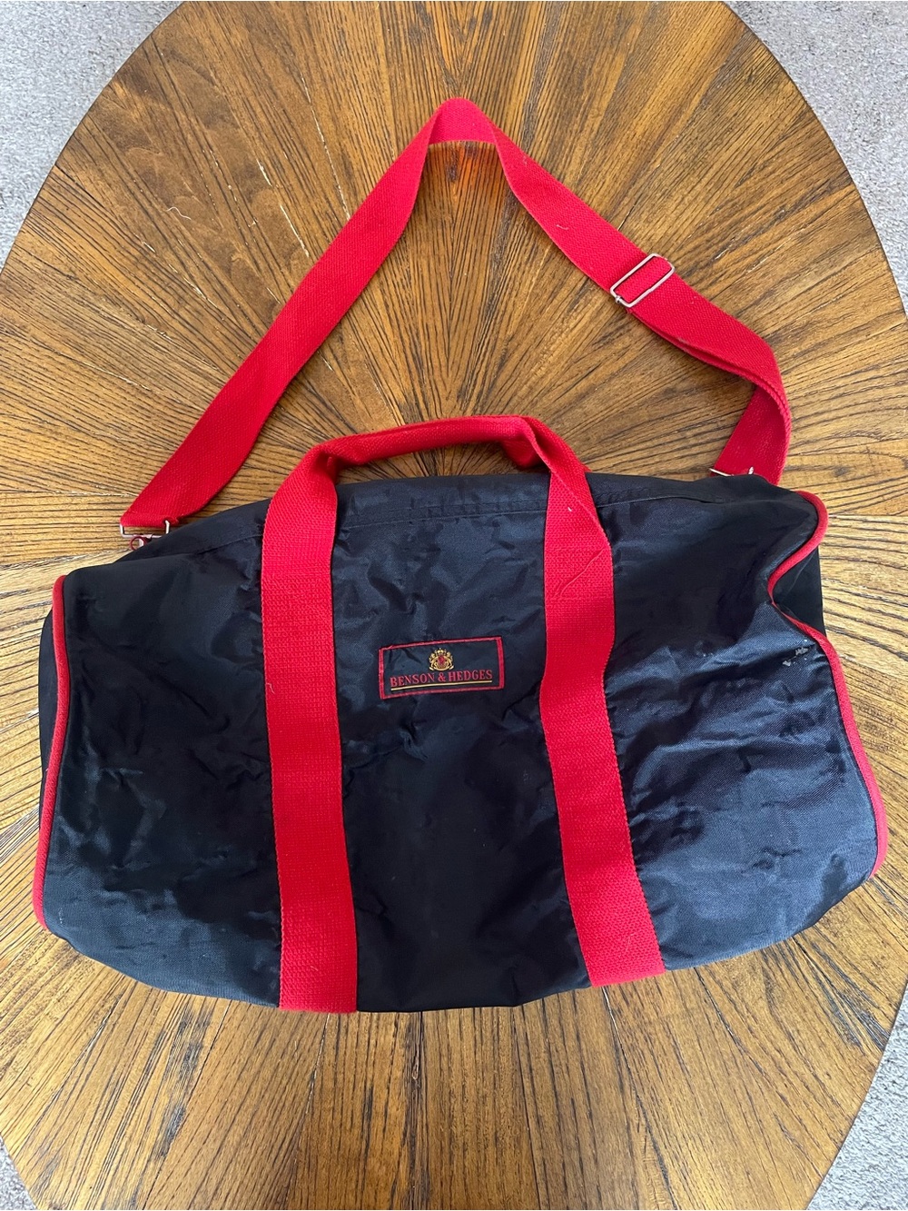 Vintage Benson & Hedges Black Duffel Bag with Red Straps